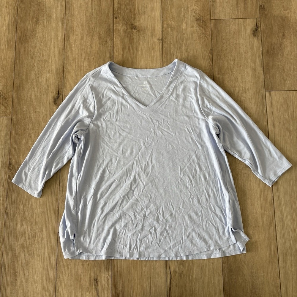 J Jill T-Shirt Women's Pima 3/4 Sleeve V-Neck Top Casual Light Blue‎ Basic XL